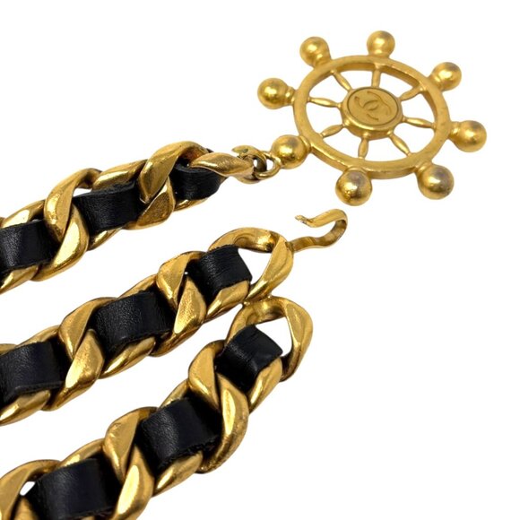 aaCHANEL Vintage 94P CC Mark Logo Chain Belt Gold Black Metal Leather [106246] main image 4